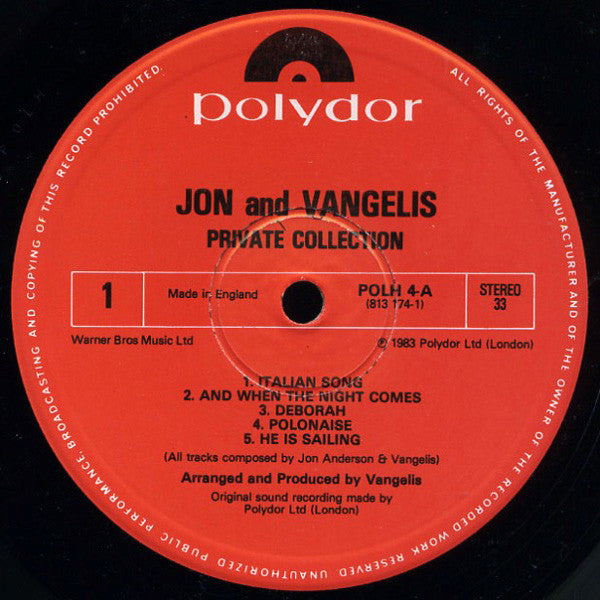 Jon & Vangelis – Private Collection LP vinyl record, image 5 of 6