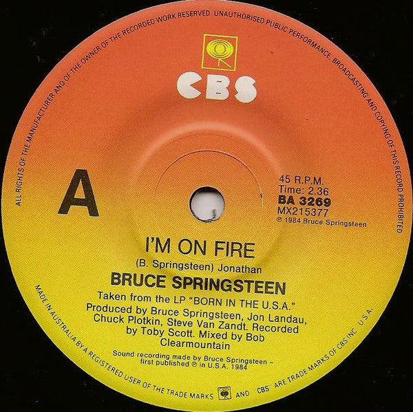 Bruce Springsteen – I'm On Fire 7" vinyl record, image 3 of 4