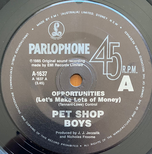 Pet Shop Boys – Opportunities (Let's Make Lots Of Money) 7" vinyl record, image 2 of 3