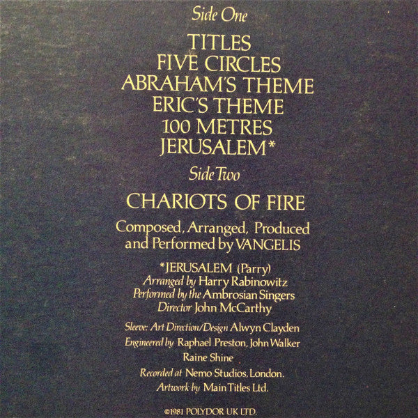 Vangelis – Chariots Of Fire LP vinyl record, image 2 of 4