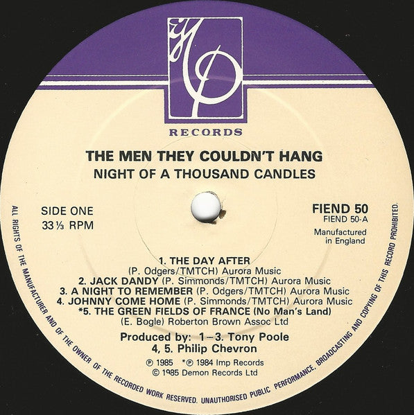 The Men They Couldn't Hang – Night Of A Thousand Candles LP vinyl record, image 3 of 6