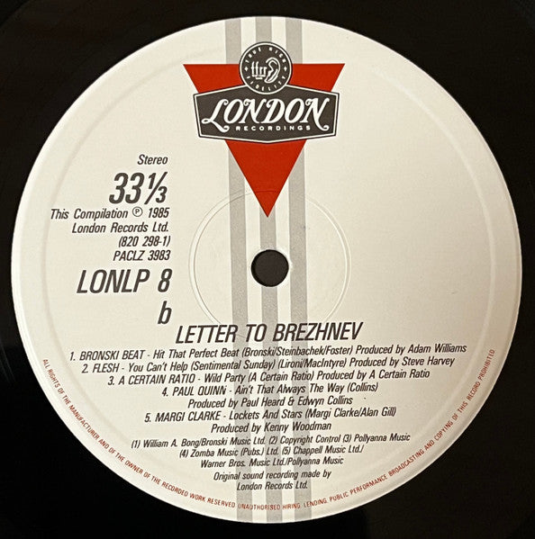 Various – Letter To Brezhnev (From The Motion Picture Soundtrack) LP vinyl record, image 4 of 4