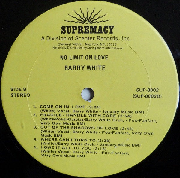 Barry White – No Limit On Love LP vinyl record, image 4 of 4
