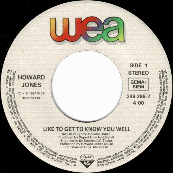 Howard Jones – Like To Get To Know You Well 7" vinyl record, image 3 of 4