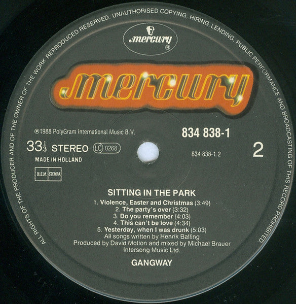 Gangway – Sitting In The Park LP vinyl record, image 4 of 6