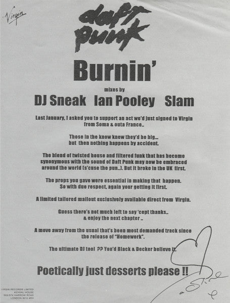 Daft Punk – Burnin' 12" vinyl record, image 3 of 4