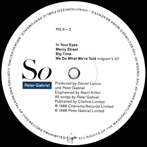 Peter Gabriel – So LP vinyl record, image 6 of 7