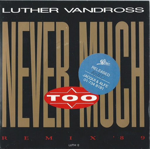 Luther Vandross – Never Too Much (Remix '89) 7" vinyl record, image 1 of 5
