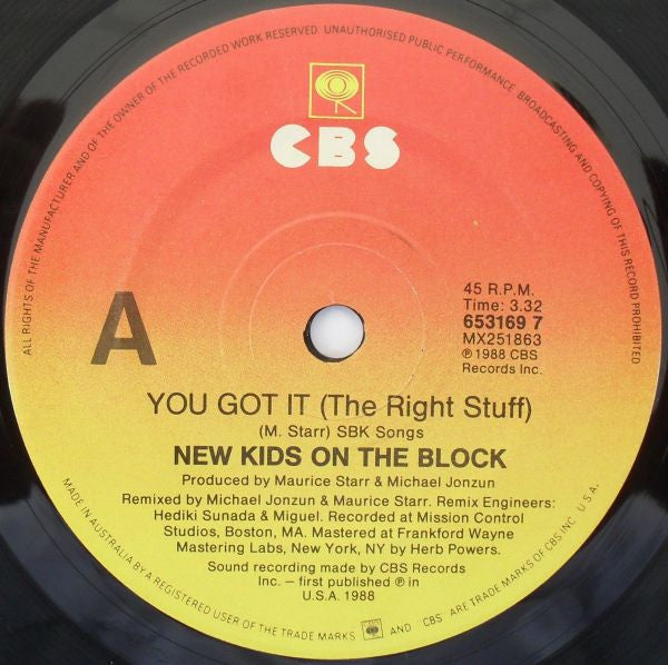 New Kids On The Block – You Got It (The Right Stuff) 7" vinyl record, image 3 of 4