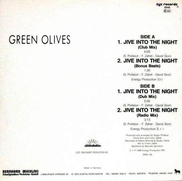 Green Olives – Jive Into The Night 12" vinyl record, image 3 of 3