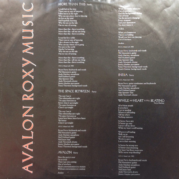 Roxy Music – Avalon LP vinyl record, image 5 of 7