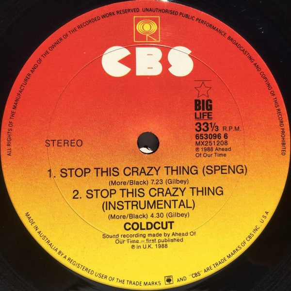 Coldcut, Junior Reid, Ahead Of Our Time Orchestra – Stop This Crazy Thing 12" vinyl record, image 4 of 4