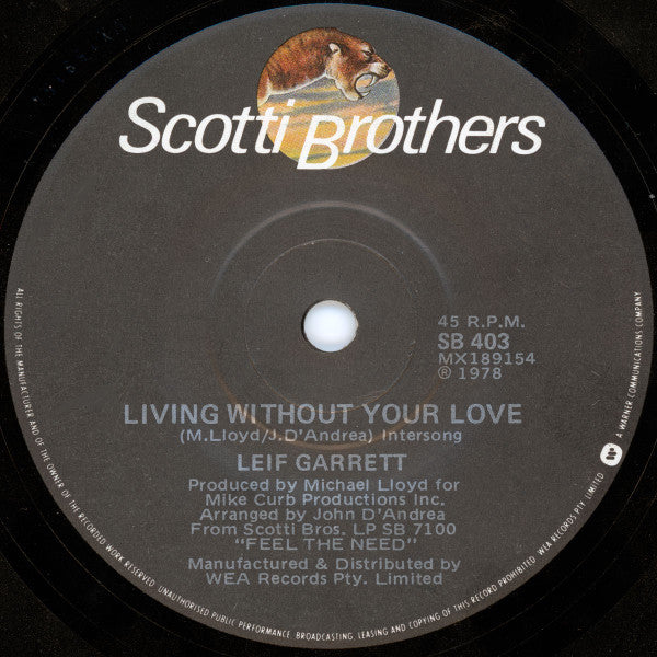 Leif Garrett – I Was Made For Dancin' / Living Without Your Love 7" vinyl record, image 4 of 4