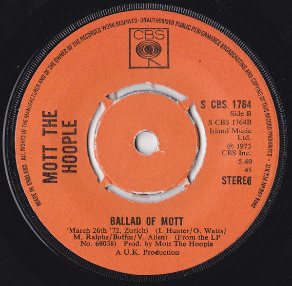 Mott The Hoople – All The Way From Memphis 7" vinyl record, image 2 of 2