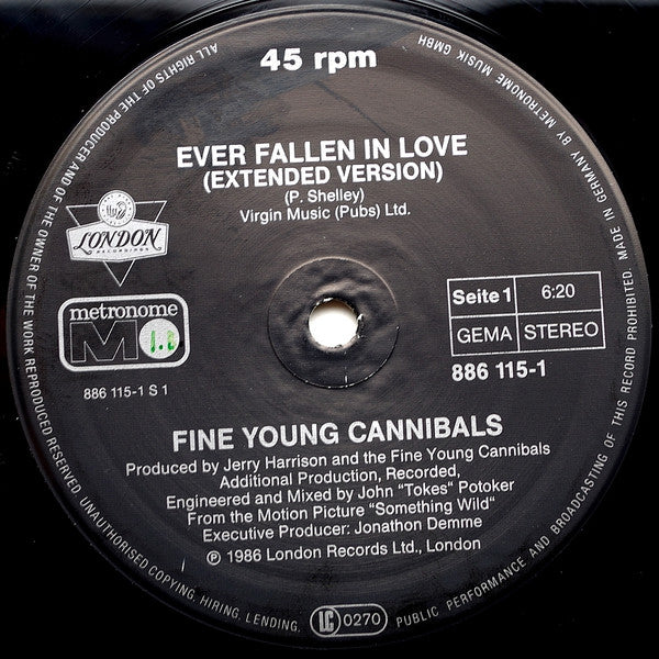 Fine Young Cannibals – Ever Fallen In Love 12" vinyl record, image 3 of 4