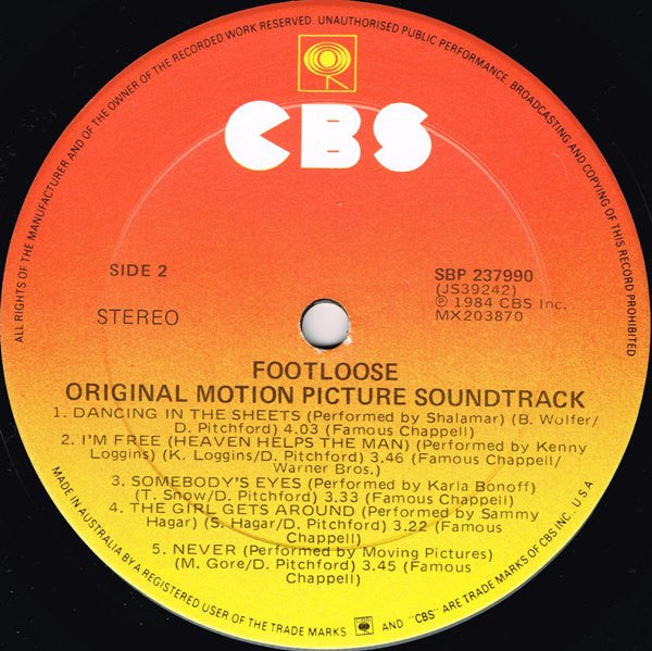 Various – Footloose (Original Soundtrack Of The Paramount Motion Picture) LP vinyl record, image 4 of 7