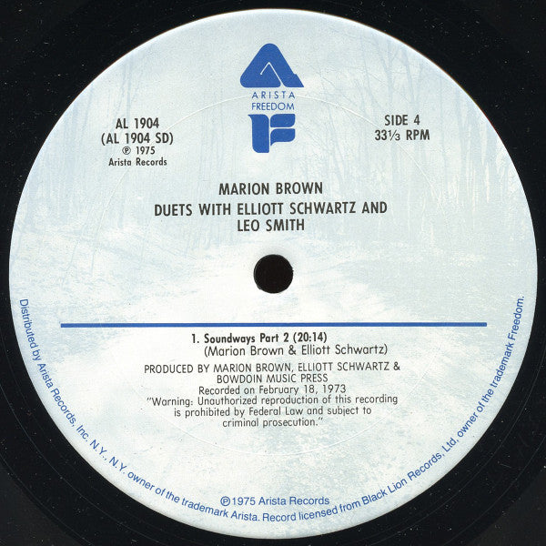 Marion Brown, Elliott Schwartz, Wadada Leo Smith – Duets (2xLP) LP vinyl record, image 8 of 8