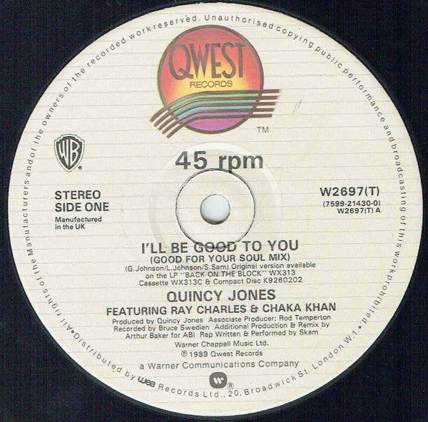Quincy Jones, Ray Charles, Chaka Khan – I'll Be Good To You 7" vinyl record, image 3 of 4