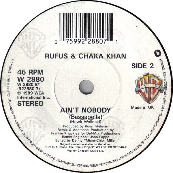 Rufus & Chaka Khan – Ain't Nobody (Remix) 7" vinyl record, image 4 of 4