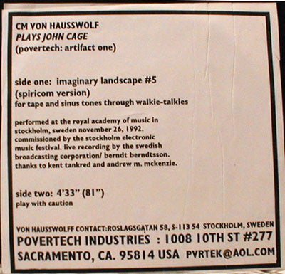 Carl Michael Von Hausswolff – Plays John Cage 7" vinyl record, image 2 of 3