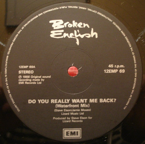 Broken English – Do You Really Want Me Back? 12" vinyl record, image 2 of 3