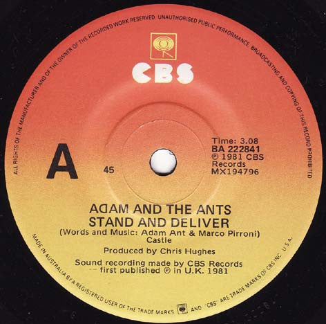 Adam And The Ants – Stand & Deliver! 7" vinyl record, image 2 of 4