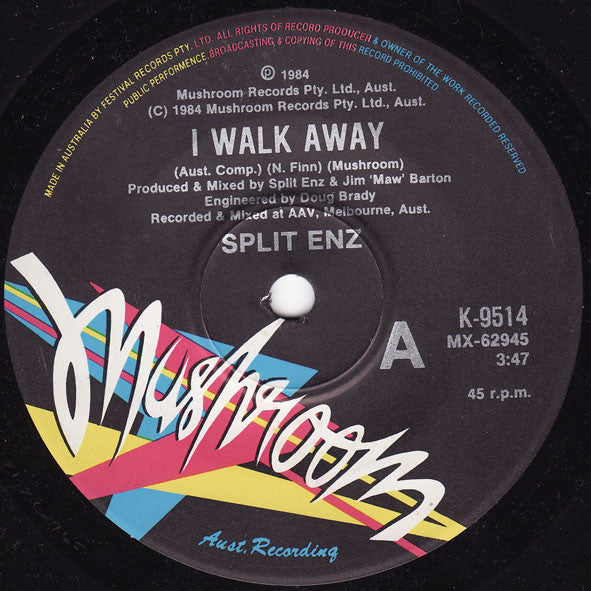 Split Enz – I Walk Away 7" vinyl record, image 2 of 3