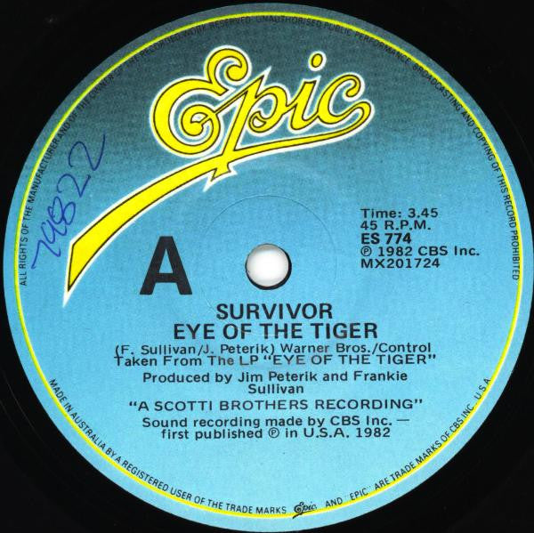 Survivor – Eye Of The Tiger 7" vinyl record, image 3 of 4