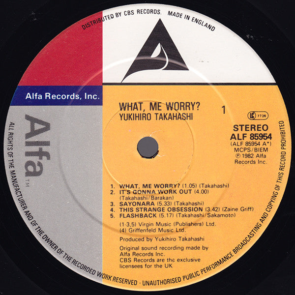 Yukihiro Takahashi – What, Me Worry? LP vinyl record, image 3 of 4