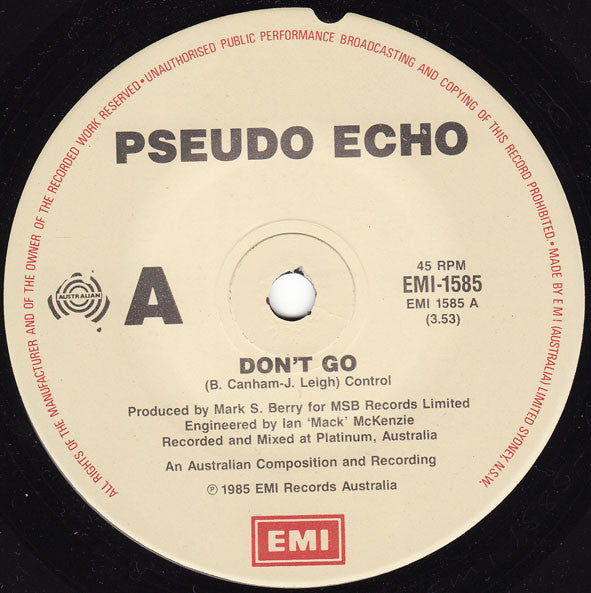 Pseudo Echo – Don't Go 7" vinyl record, image 3 of 4