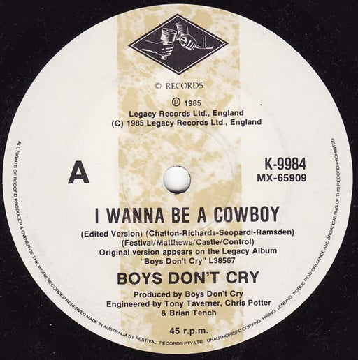 Boys Don't Cry – I Wanna Be A Cowboy 7" vinyl record