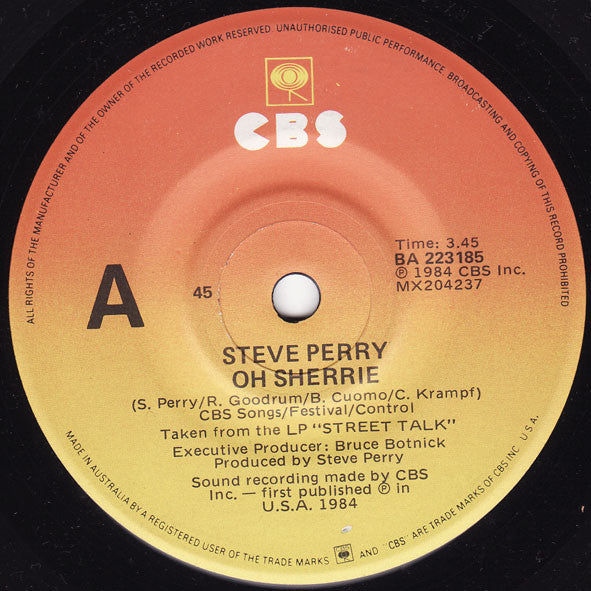 Steve Perry – Oh Sherrie 7" vinyl record, image 1 of 2