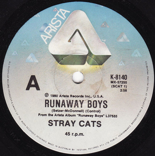 Stray Cats – Runaway Boys 7" vinyl record, image 1 of 2