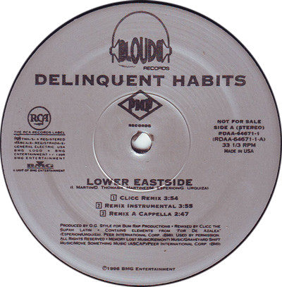 Delinquent Habits – Lower Eastside (Clicc Remix) 12" vinyl record, image 1 of 2