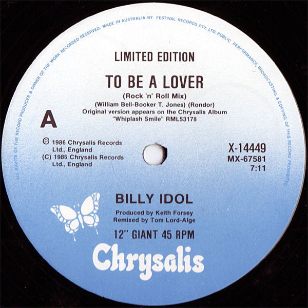 Billy Idol – To Be A Lover (Rock N' Roll Mix) 12" vinyl record, image 3 of 3