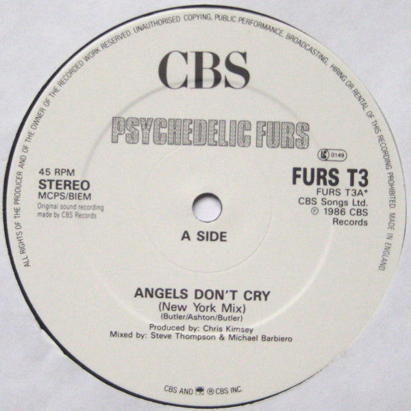 The Psychedelic Furs – Angels Don't Cry (New York Mix) 12" vinyl record, image 3 of 3