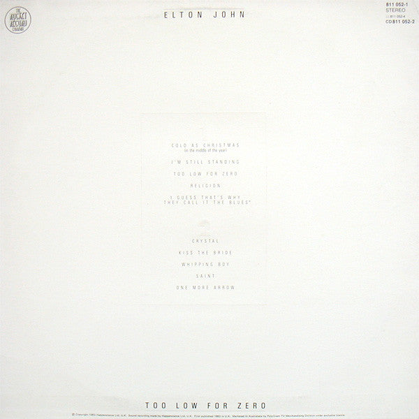 Elton John – Too Low For Zero LP vinyl record, image 2 of 7