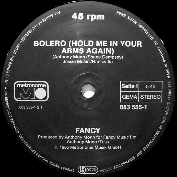 Fancy – Bolero (Hold Me In Your Arms Again) 12" vinyl record, image 3 of 4