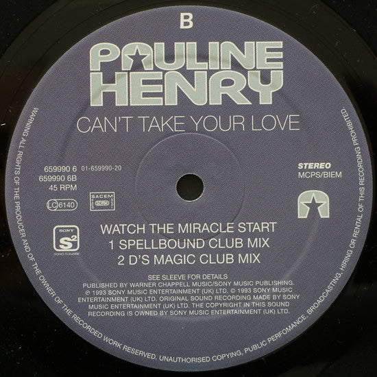 Pauline Henry – Can't Take Your Love 12" vinyl record, image 4 of 4
