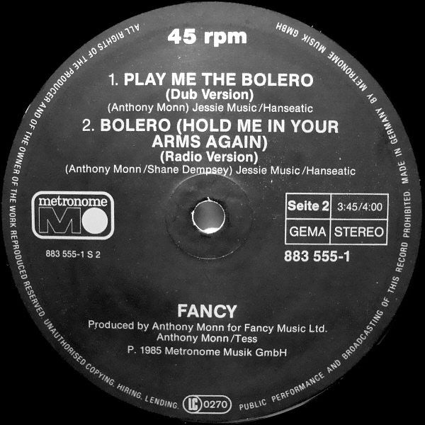 Fancy – Bolero (Hold Me In Your Arms Again) 12" vinyl record, image 4 of 4