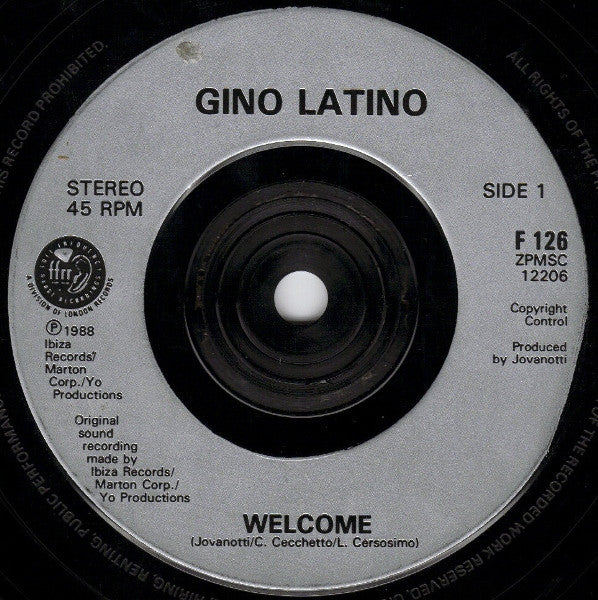 Gino Latino – Welcome 7" vinyl record, image 3 of 4