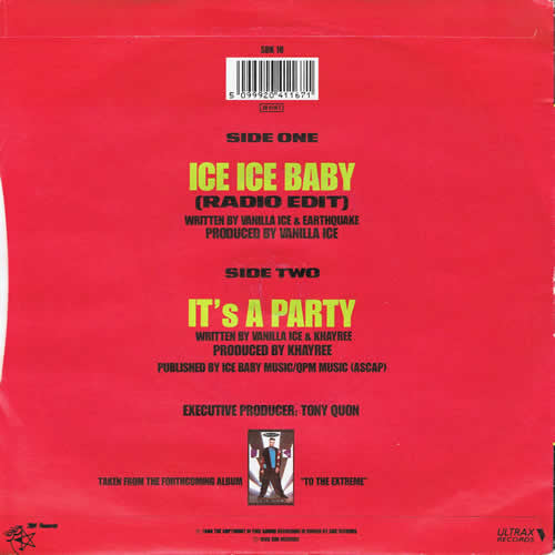 Vanilla Ice – Ice Ice Baby 7" vinyl record, image 2 of 4