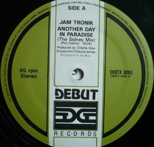Jam Tronik – Another Day In Paradise 12" vinyl record, image 3 of 4