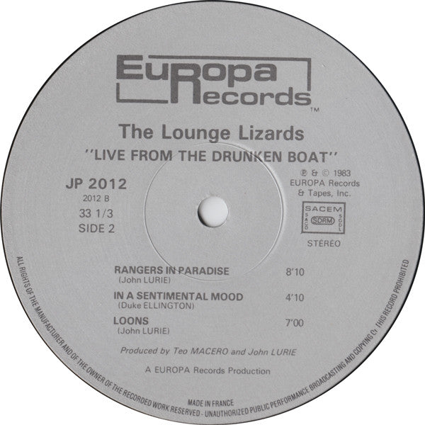 Lounge Lizards – Live From The Drunken Boat LP vinyl record, image 4 of 4