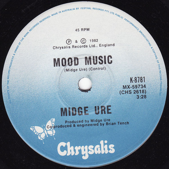 Midge Ure – No Regrets 7" vinyl record, image 2 of 3