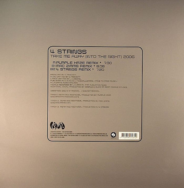 4 Strings – Take Me Away (Into The Night) 2006 12" vinyl record, image 2 of 2