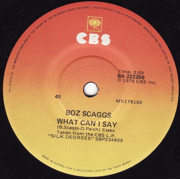 Boz Scaggs – Lido Shuffle / What Can I Say 7" vinyl record, image 4 of 4