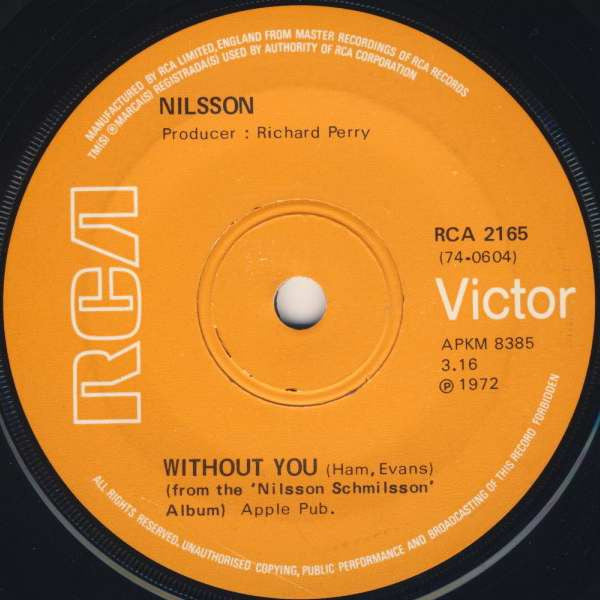 Harry Nilsson – Without You 7" vinyl record