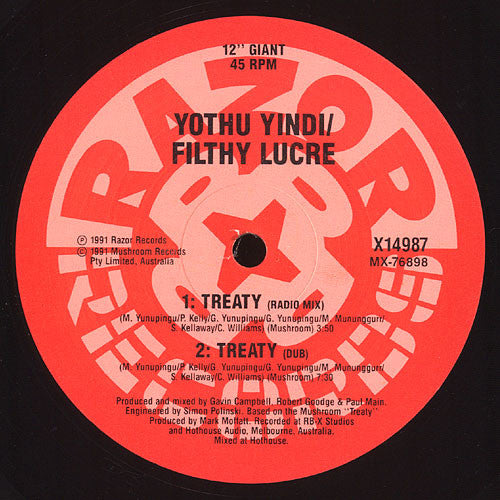 Yothu Yindi – Treaty (The Filthy Lucre Remix) 12" vinyl record, image 3 of 3