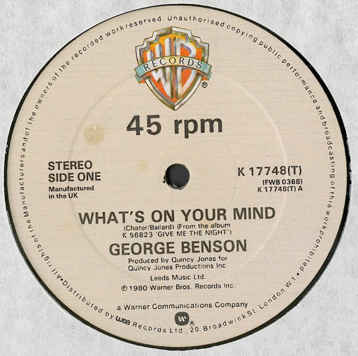 George Benson – What's On Your Mind 12" vinyl record, image 1 of 2